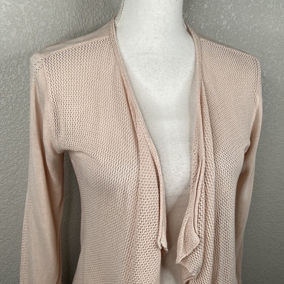 August Silk Cream Open Knit Long Sleeve Cardigan Size Small - Picture 2 of 7